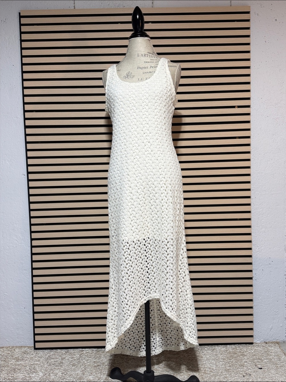 Xhilaration Cream Crochet High-Low Maxi Dress